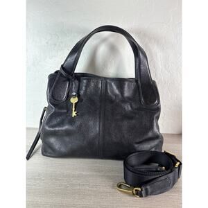 Fossil Maya Satchel Purse Hobo handbag w/ Crossbody Strap Black Grain leather
